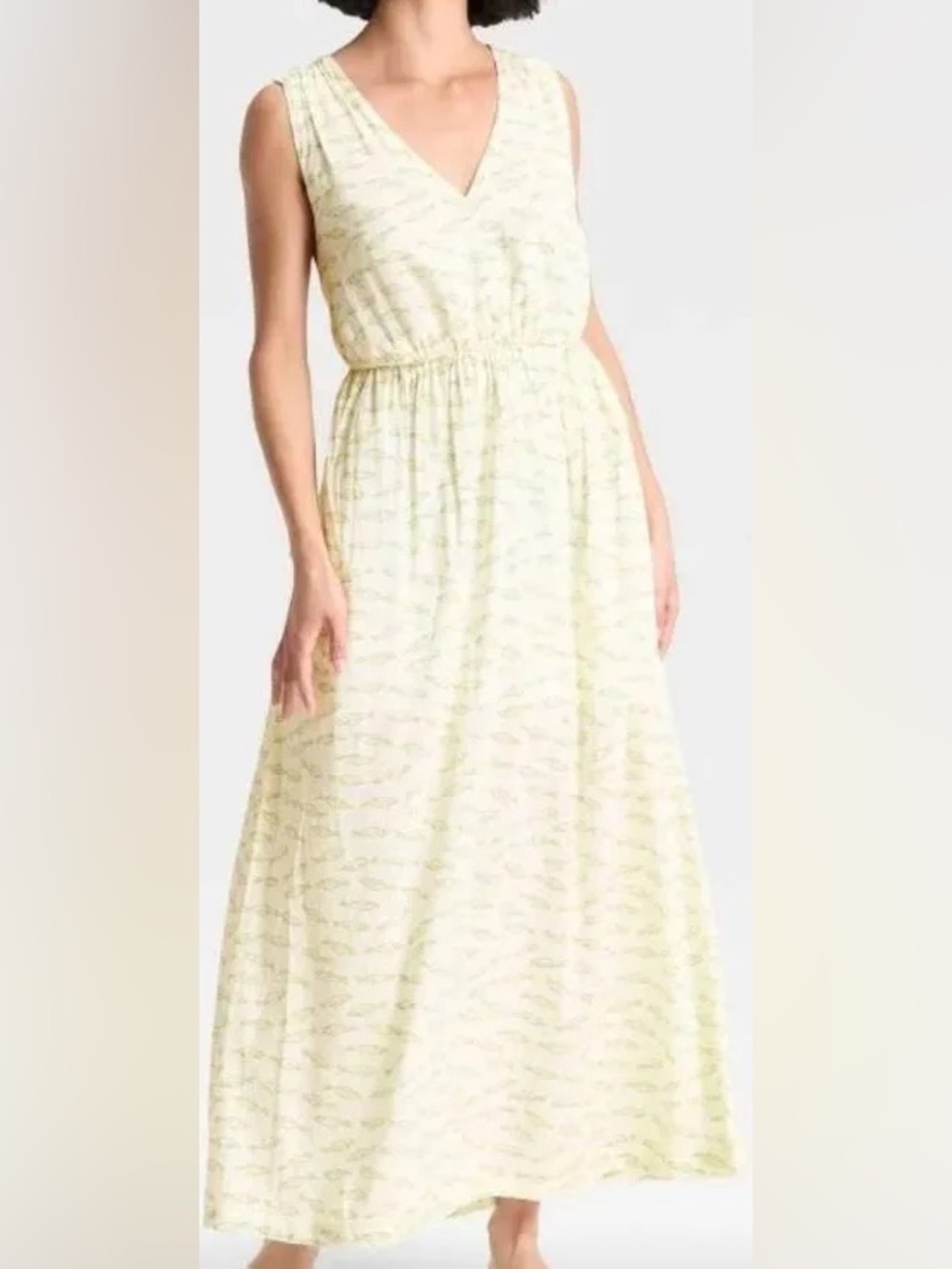 A New Day Large Maxi Dress with Green Fish Print Fully Lined Criss Cross Back